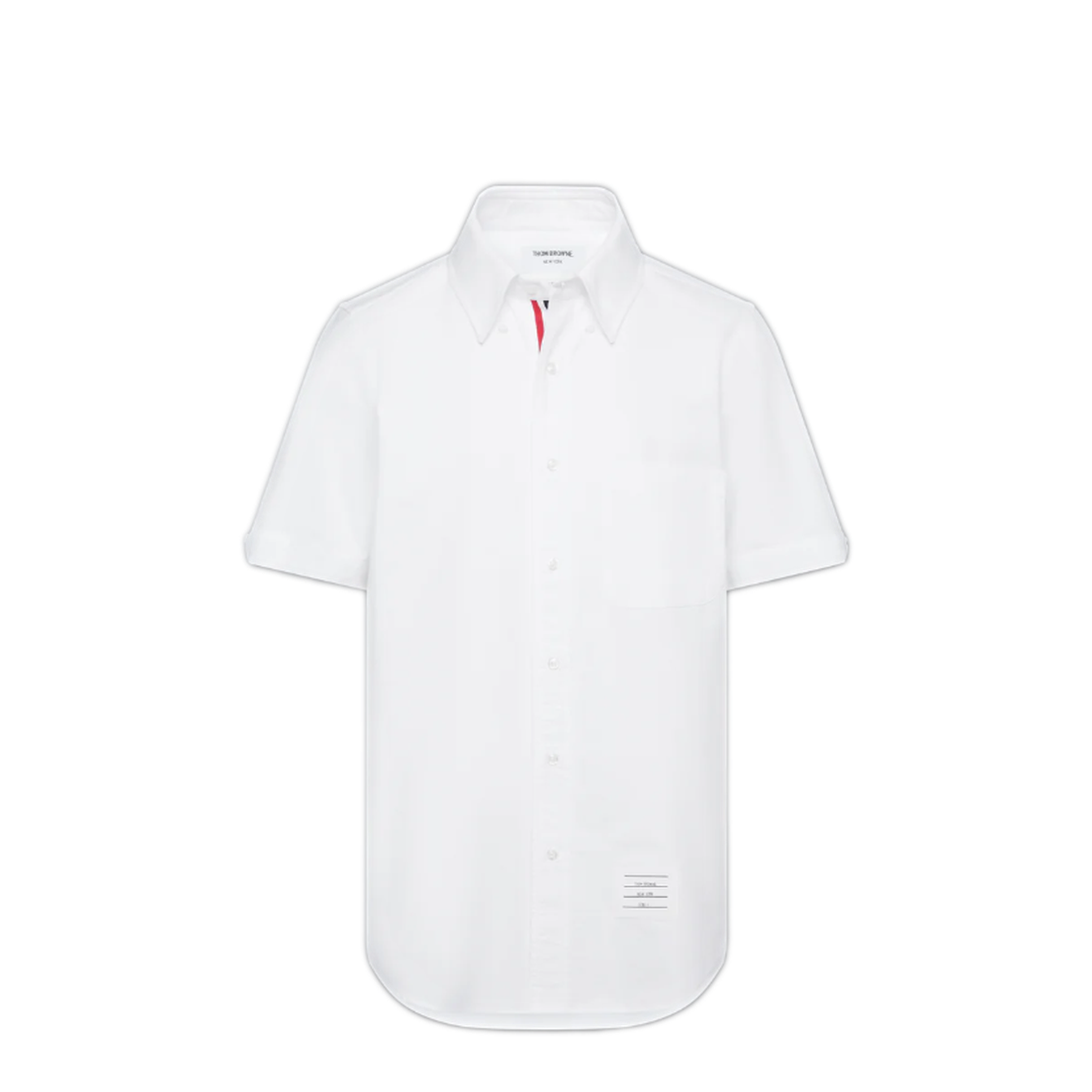MAYFEYR - Thom Browne - Straight Fit Button Down Short Sleeve Shirt With Cf Gg Placket In Oxford - MWS239EF0313100