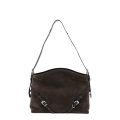 Voyou Medium Suede Shoulder Bag - Ebony Brown