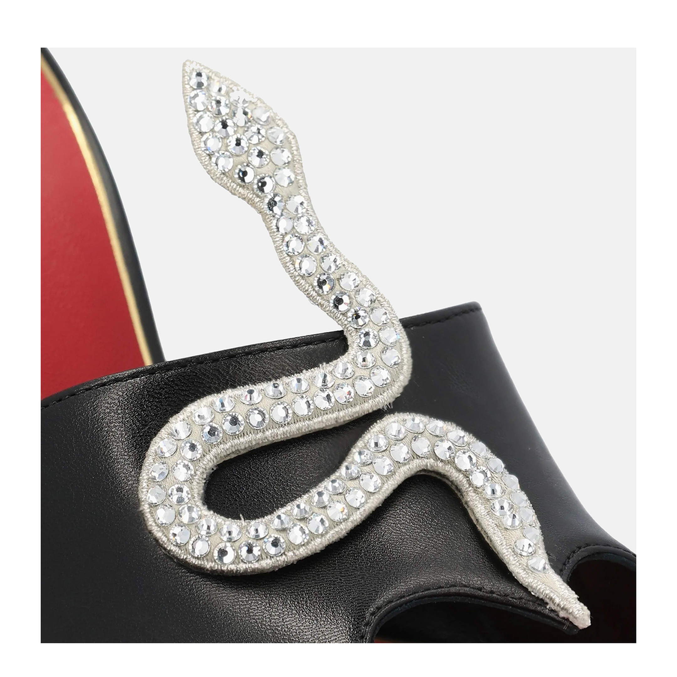 Black Coeur Vipère Slide Sandals in Goatskin