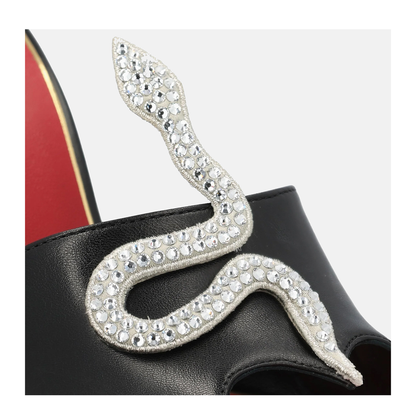 Black Coeur Vipère Slide Sandals in Goatskin