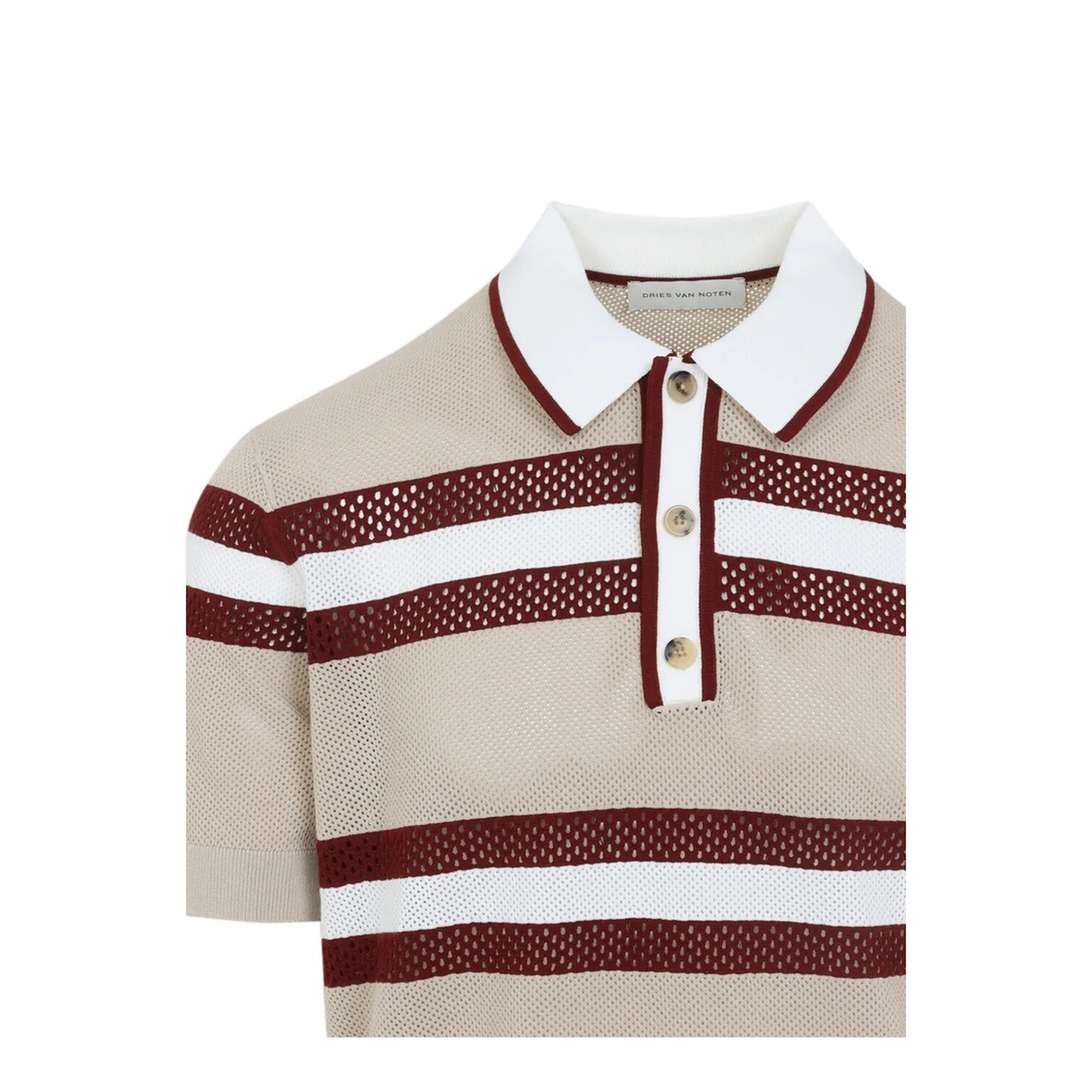 MAYFEYR - Dries Van Noten - Mercy Viscose Mesh Tricolor Striped Polo Shirt - 0212183701103