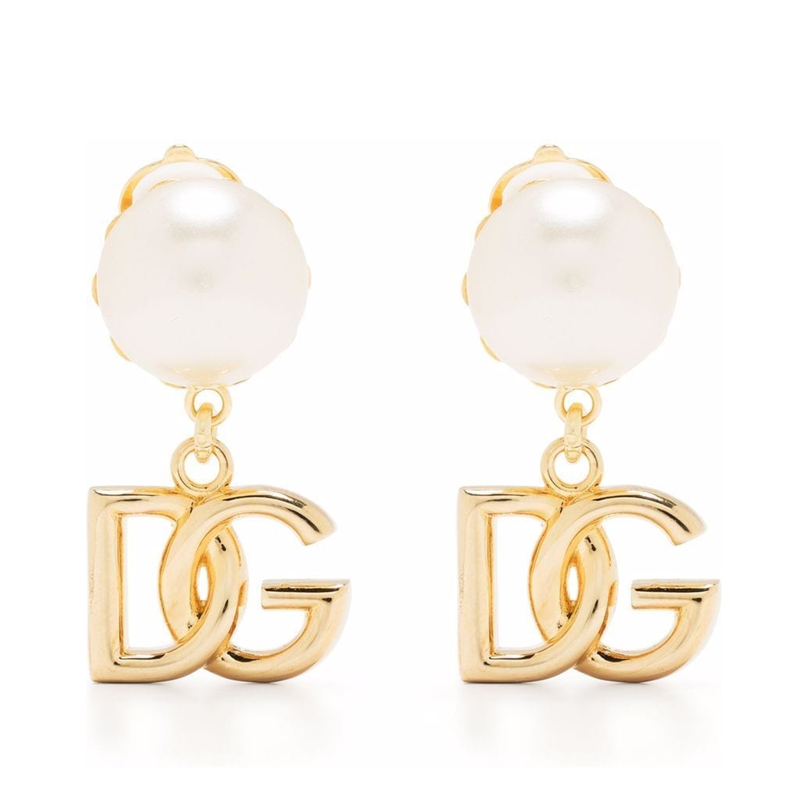 Earrings with Logo Charm and Pearl