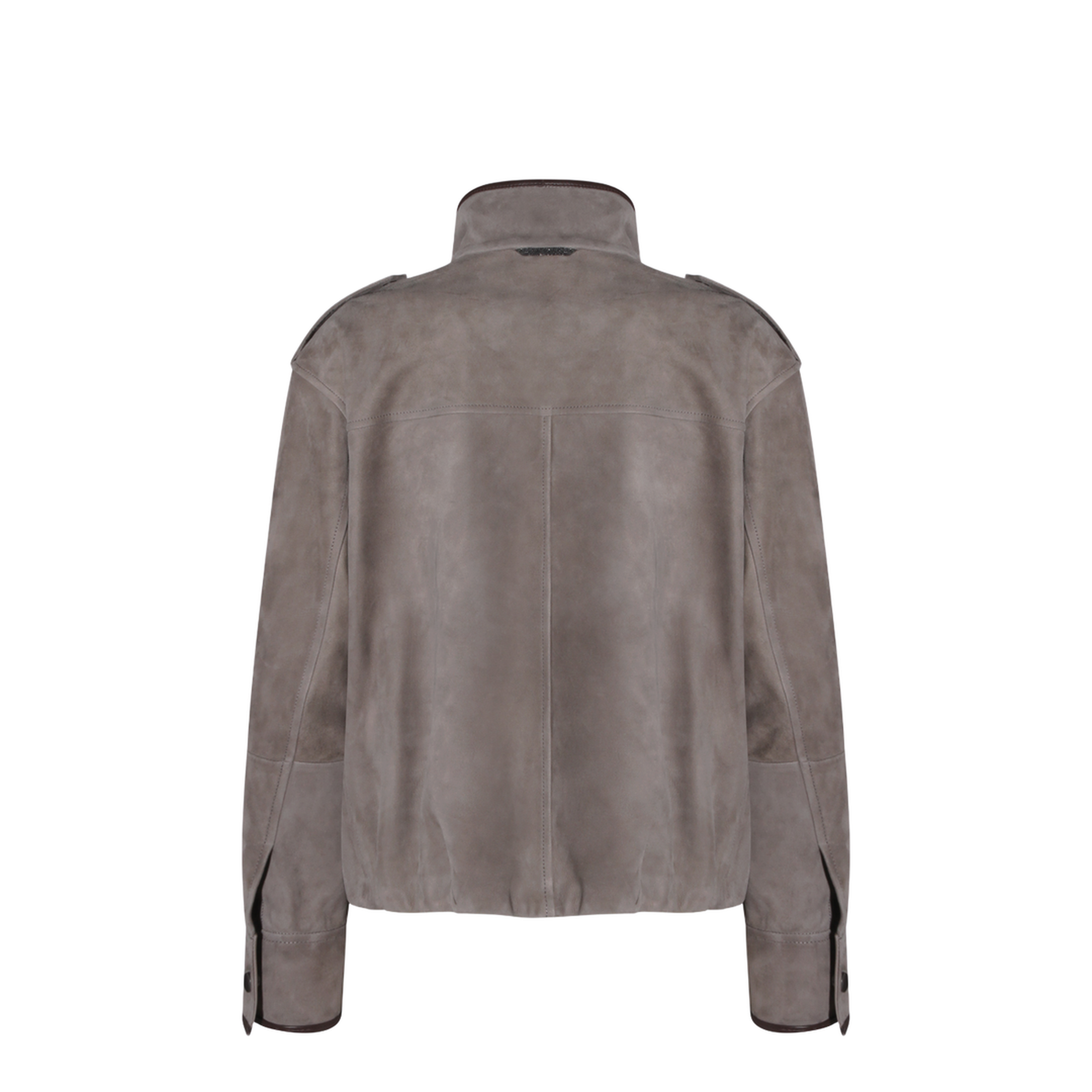 Faded Green Jacket With High Neck And Front Patch Pockets In Suede