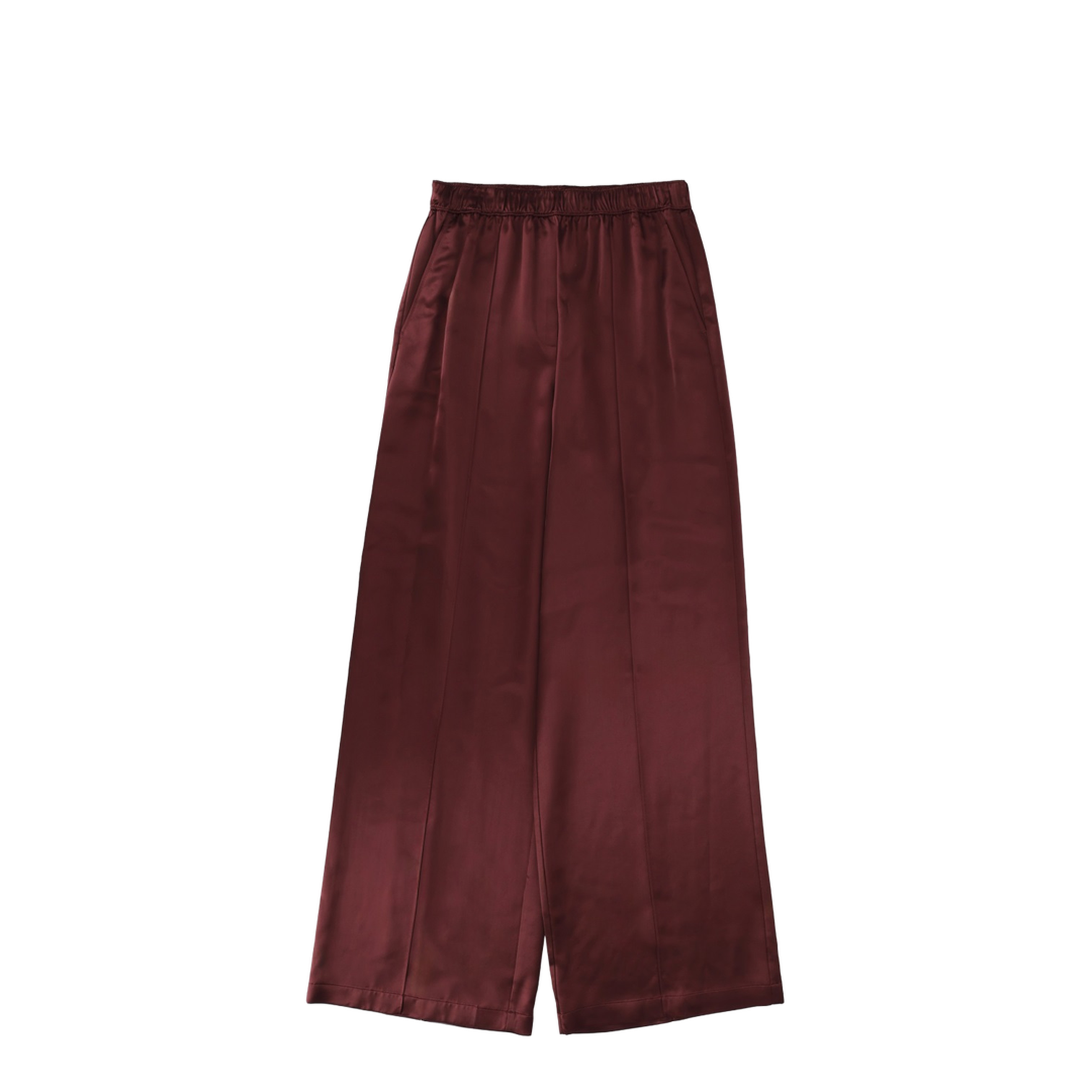 Burgundy Satin Wide-Leg Pants