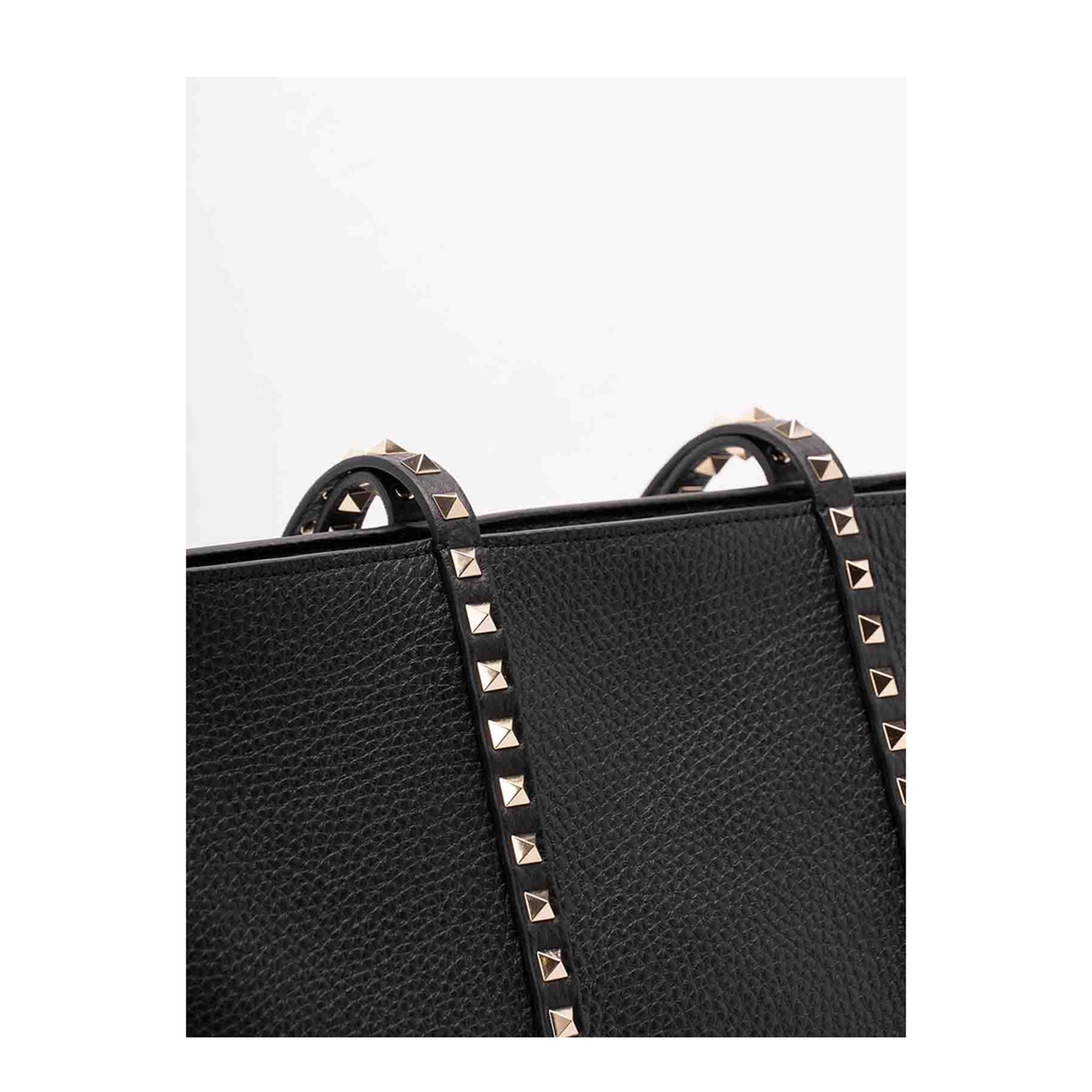 Medium Leather Rockstud Tote Bag Black