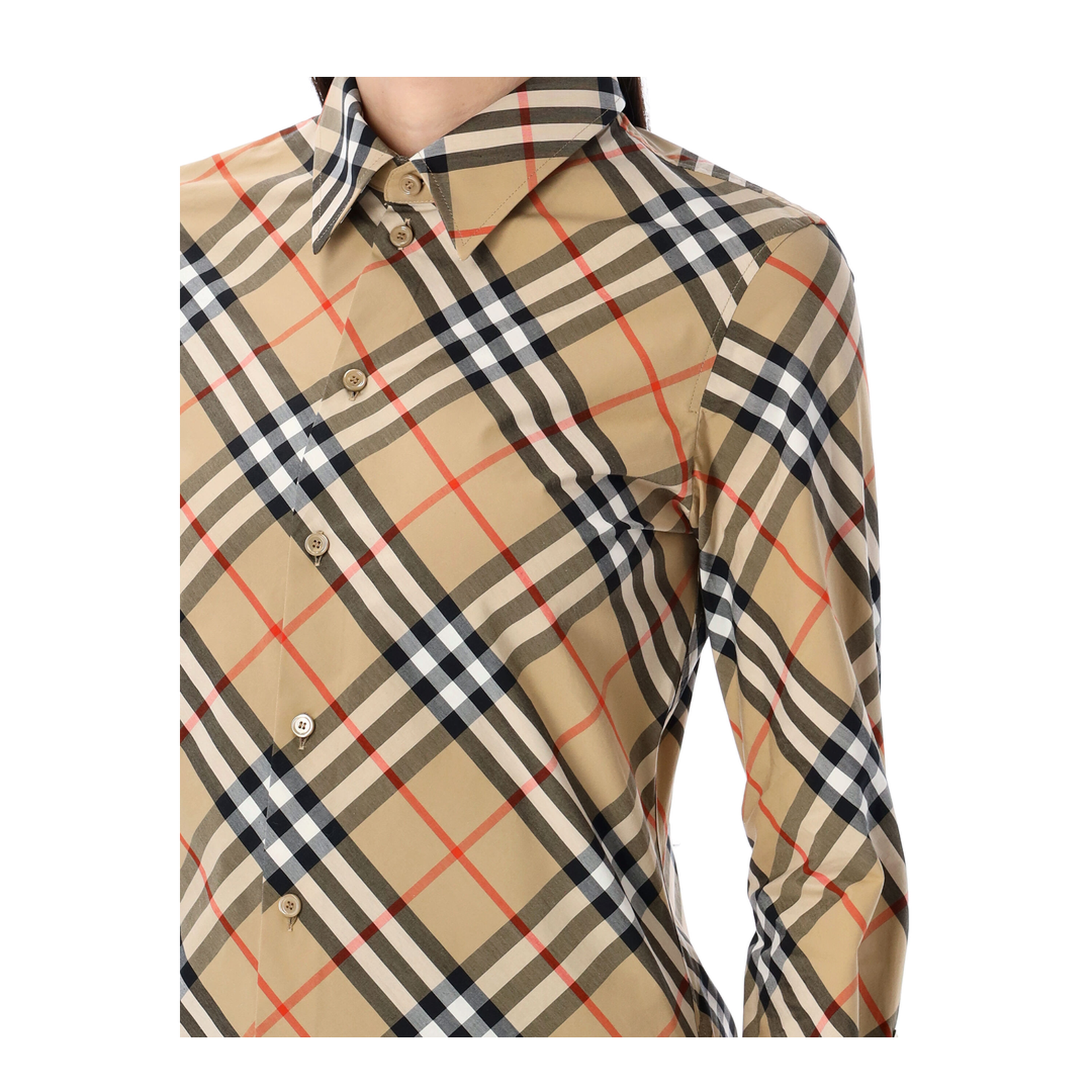 Check Cotton Shirt In Beige