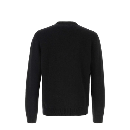 Black Wool Jumper with Inlaid V