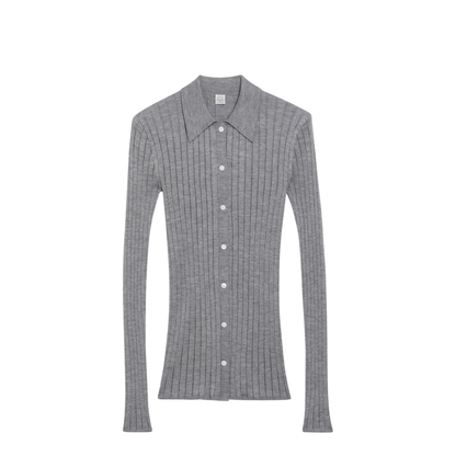 MAYFEYR - Toteme - Slim Ribbed Shirt In Grey Mélange Cashmere And Silk - 263-WRT0836YA0293074