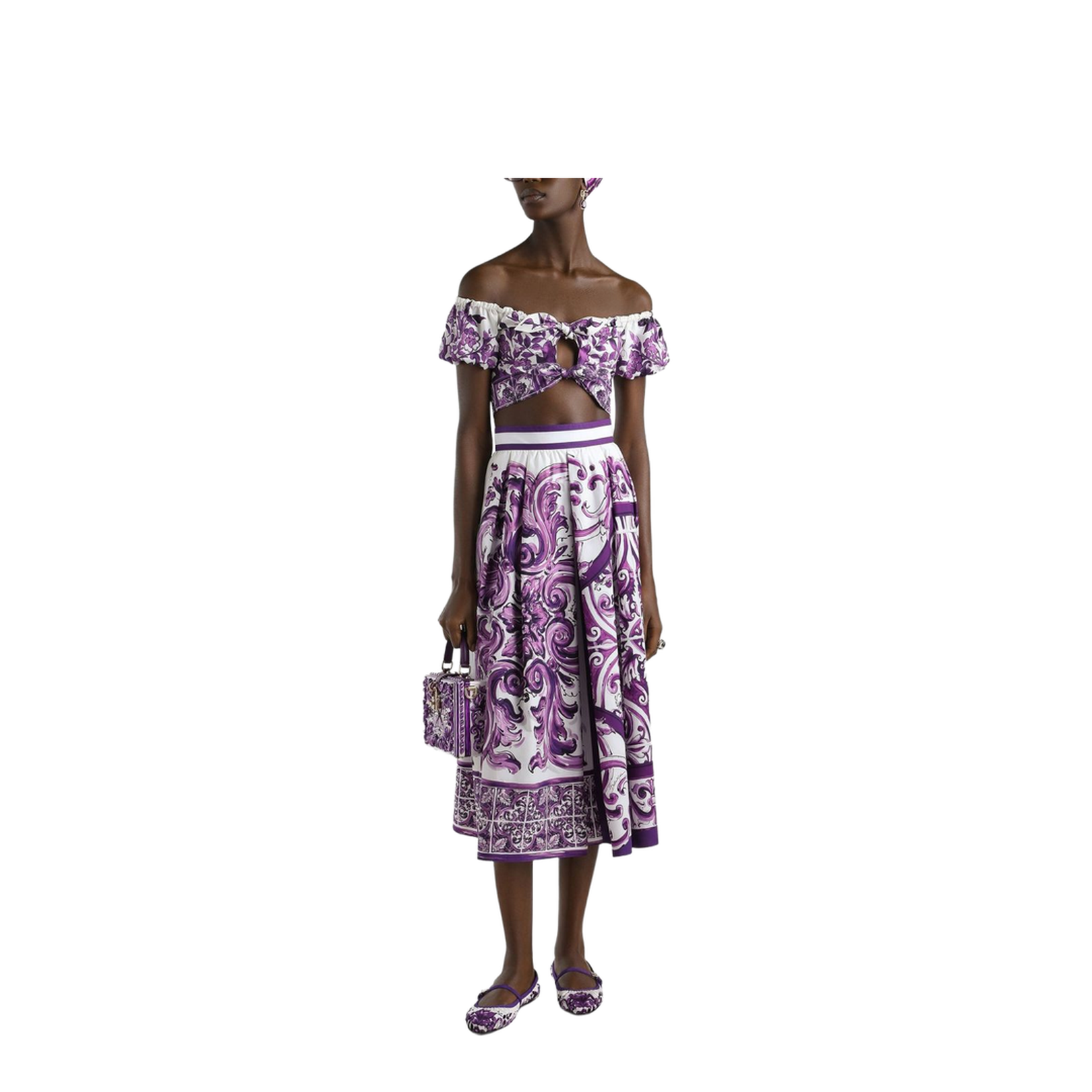 Majolica-print pleated skirt in Multicolor