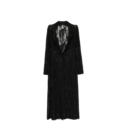 Black Open Front Floral-Lace Detailing Long Coat