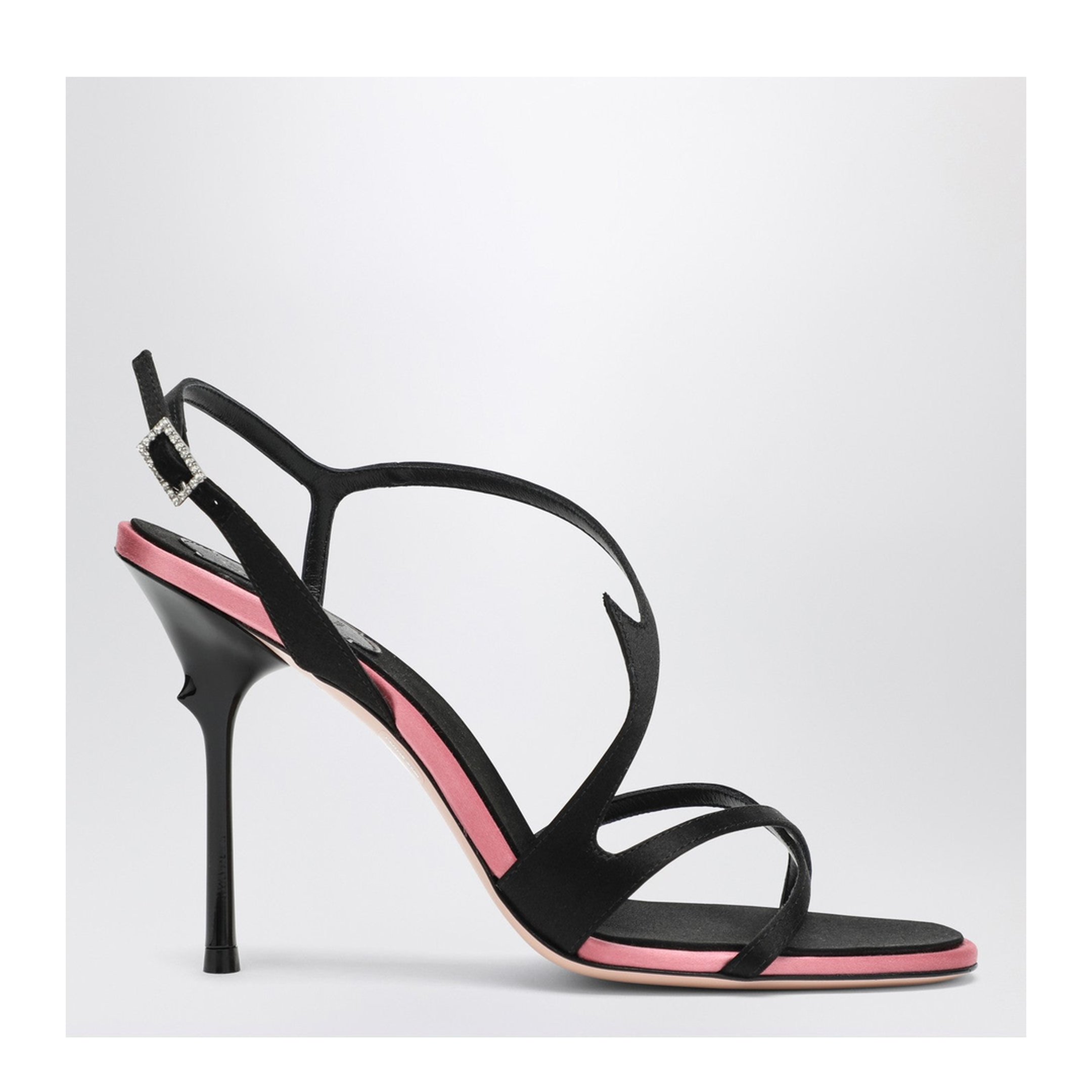 Black Satin Heeled Sandals