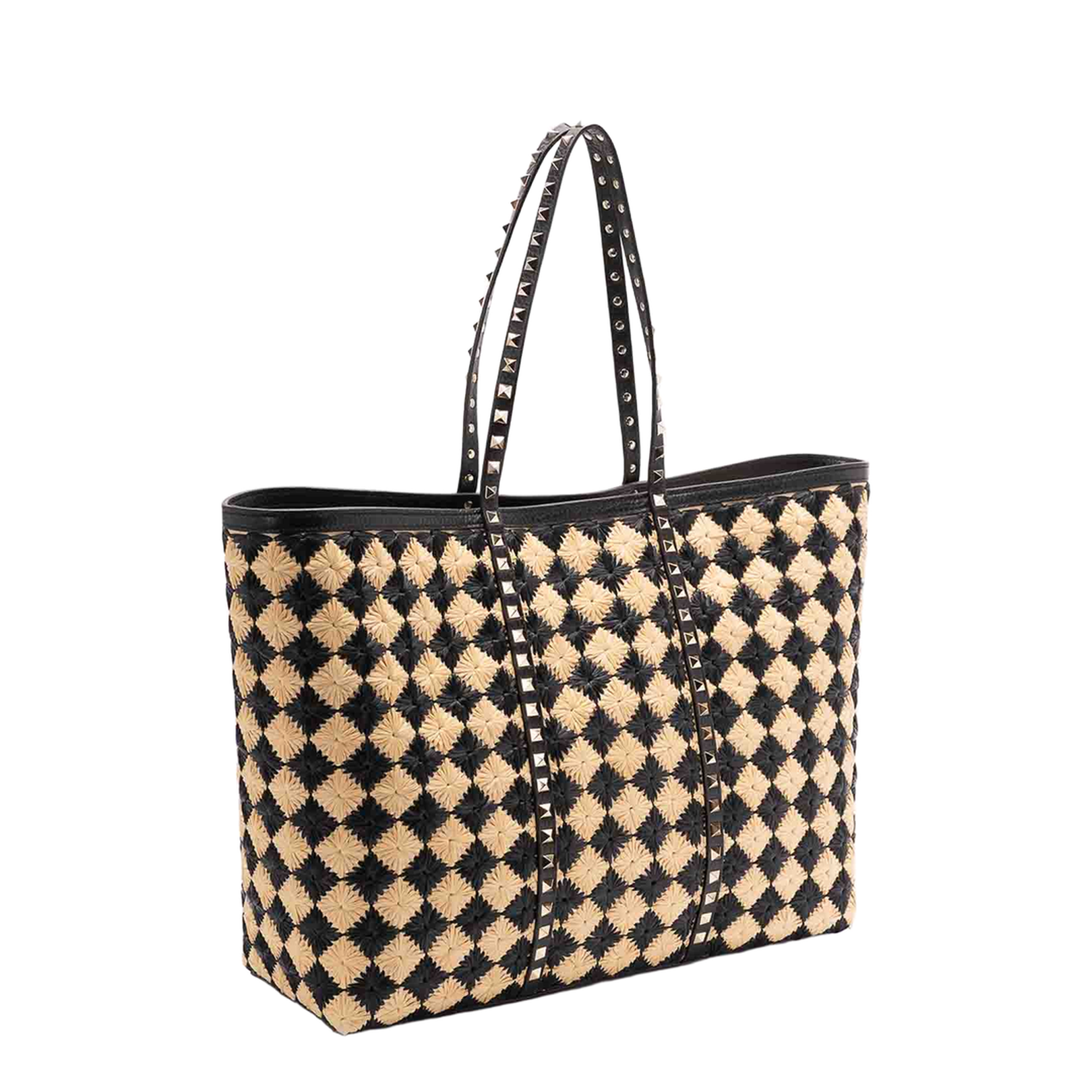 Embroidered Raffia Rockstud Shopping Bag