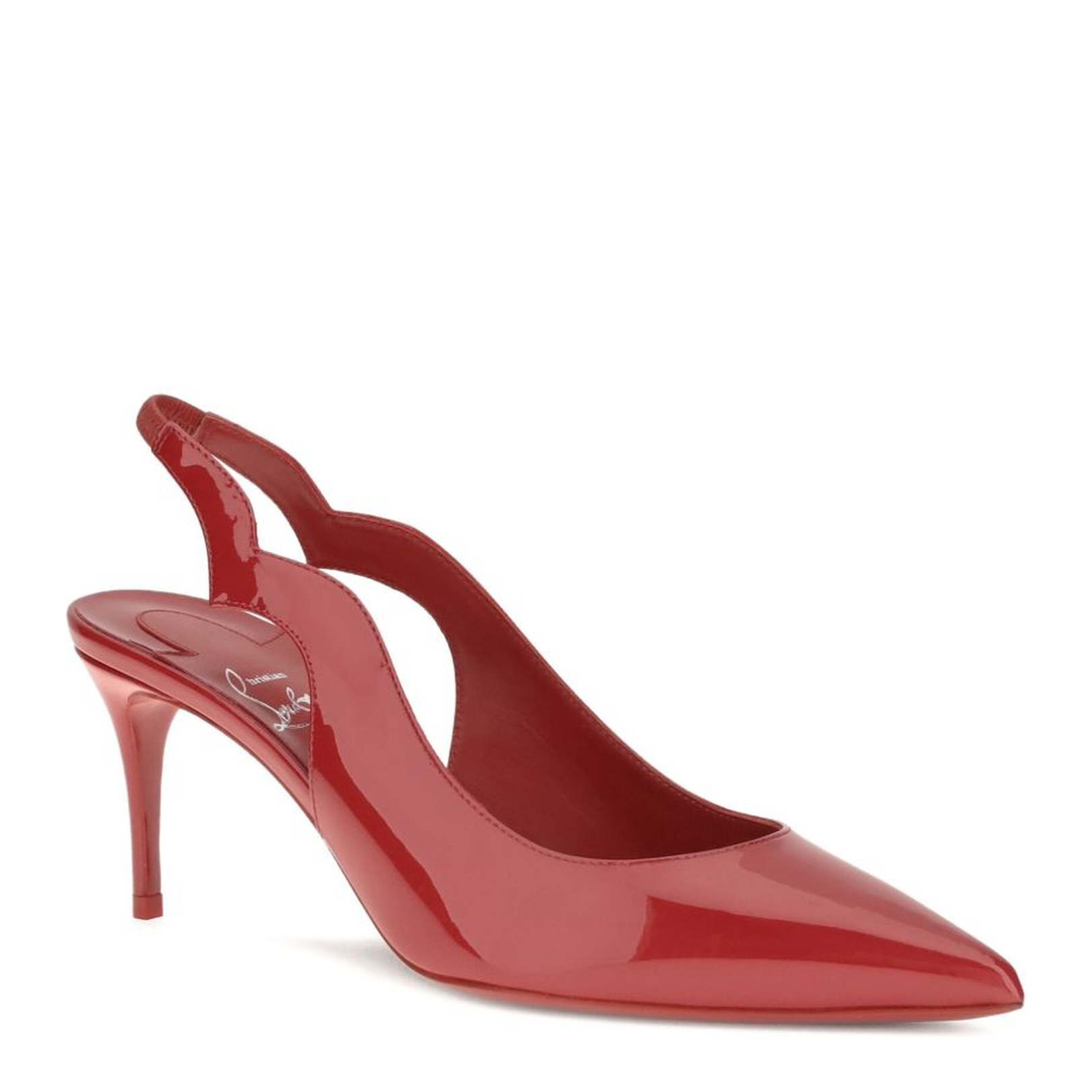 Red Patent Leather Slingback Strap Pointed Toe Cutout Detail Stiletto Heel