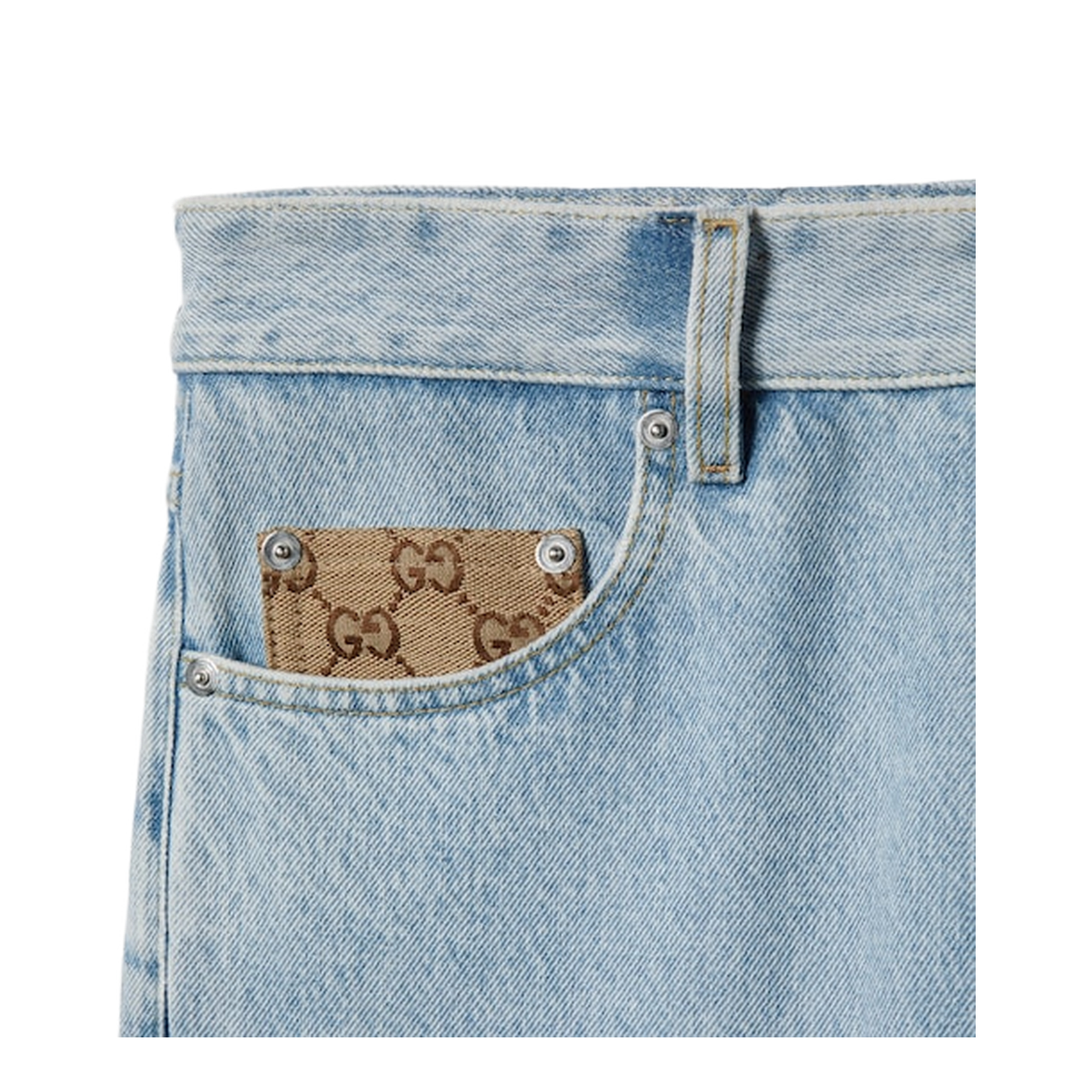 Washed Denim Pant with Insert in Light Blue