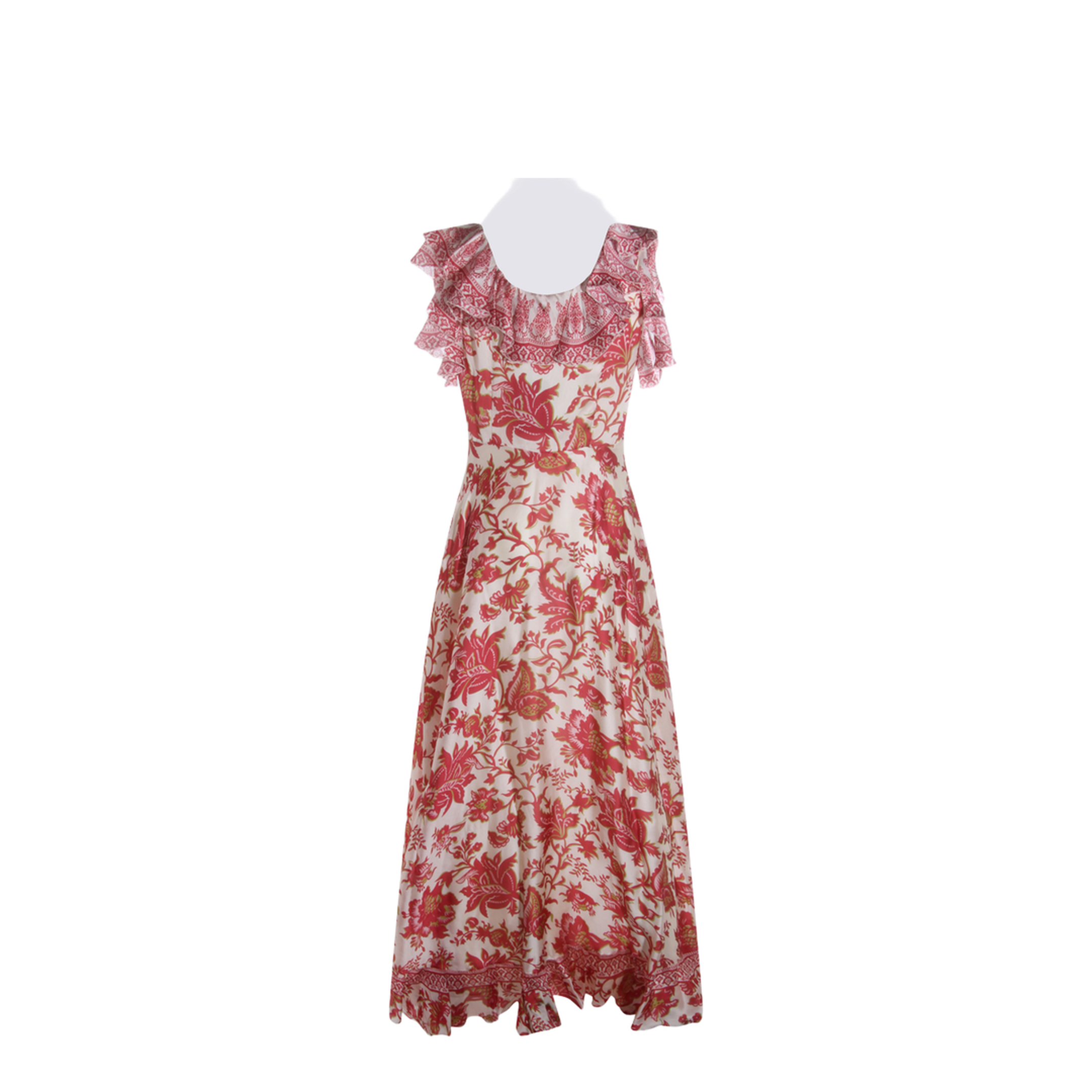 Floral Motif Silk Long Dress
