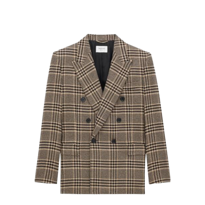 Jacket in Prince of Wales Silk and Cashmere in Black