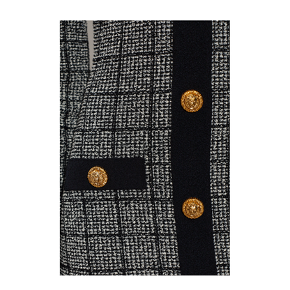 Checked Pattern Tweed Dress Black