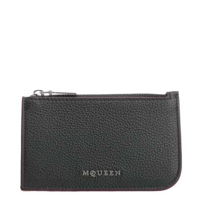 Black Leather Zip Card Holder