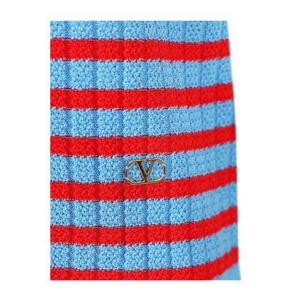Women's Ribbed Striped Cotton T-Shirt Red/Blue