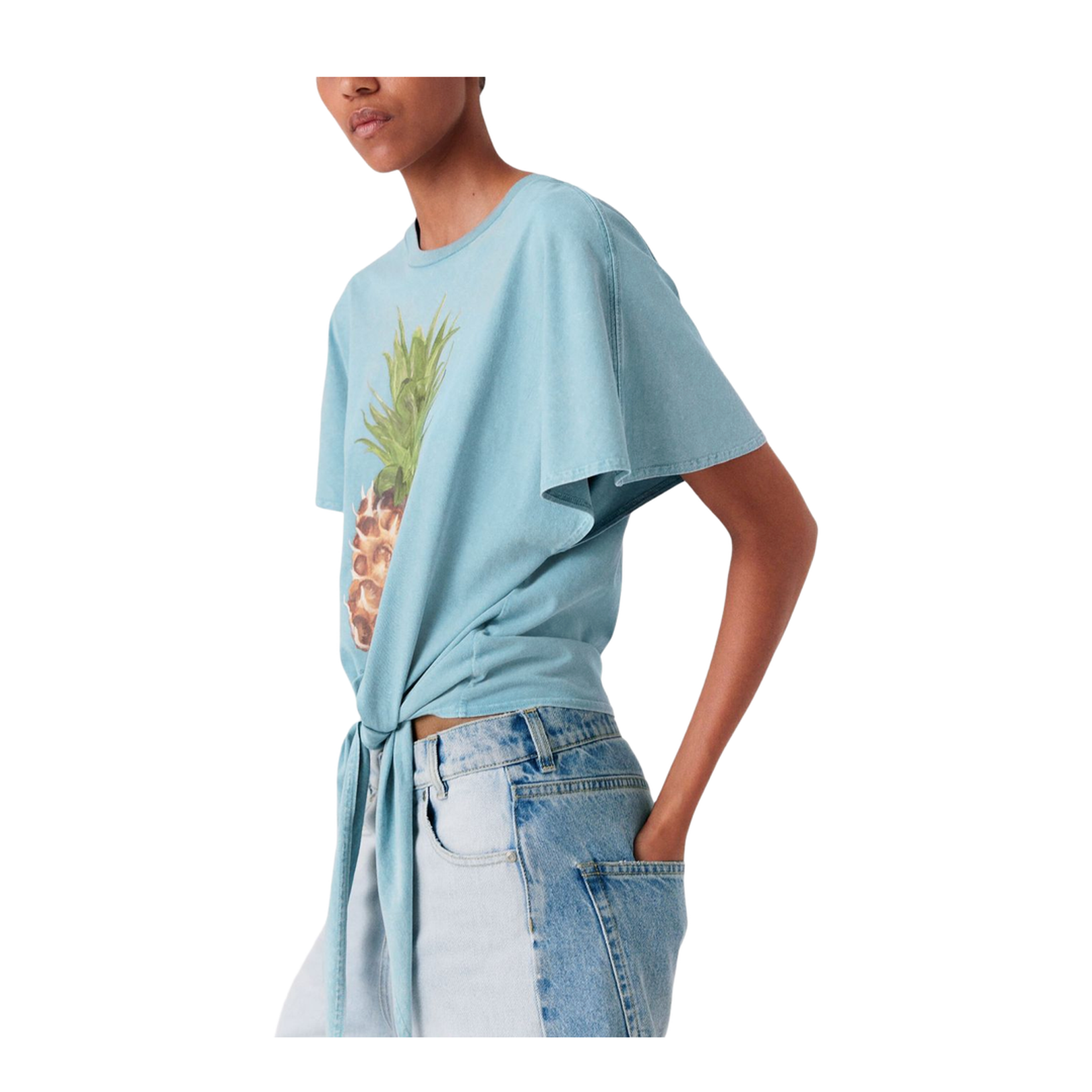 Pineapple Tie-front Cotton T-Shirt