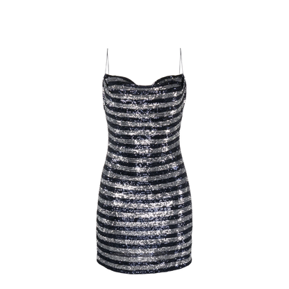 Babydoll Cowl Neck Glitter Short Dress