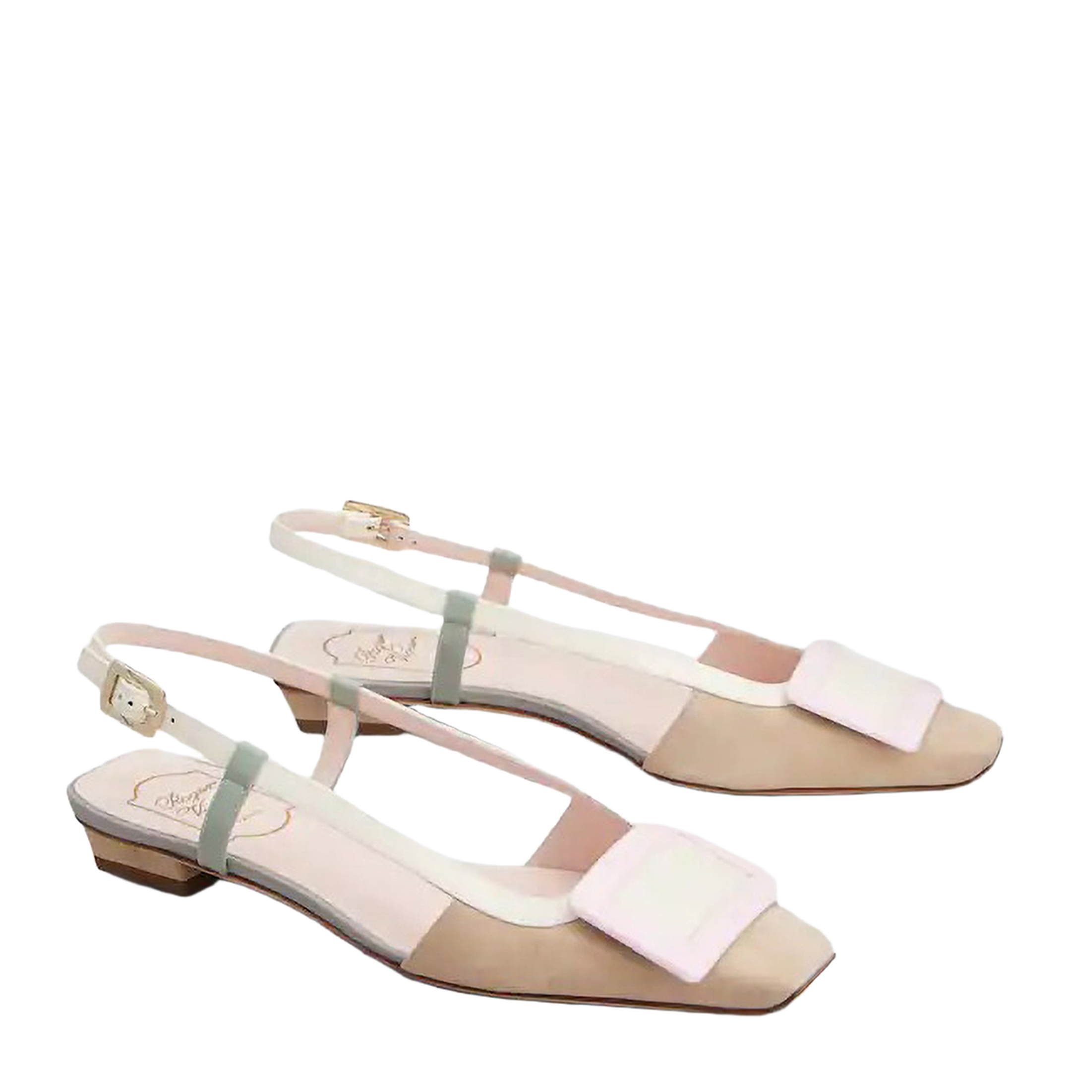 MAYFEYR - Roger Vivier - Belle Vivier Slingback Ballet Flats In Beige/Cream/Purple Suede - RVW00725601N5W6L95