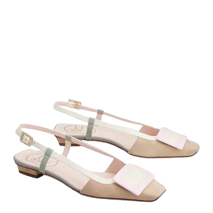 MAYFEYR - Roger Vivier - Belle Vivier Slingback Ballet Flats In Beige/Cream/Purple Suede - RVW00725601N5W6L95