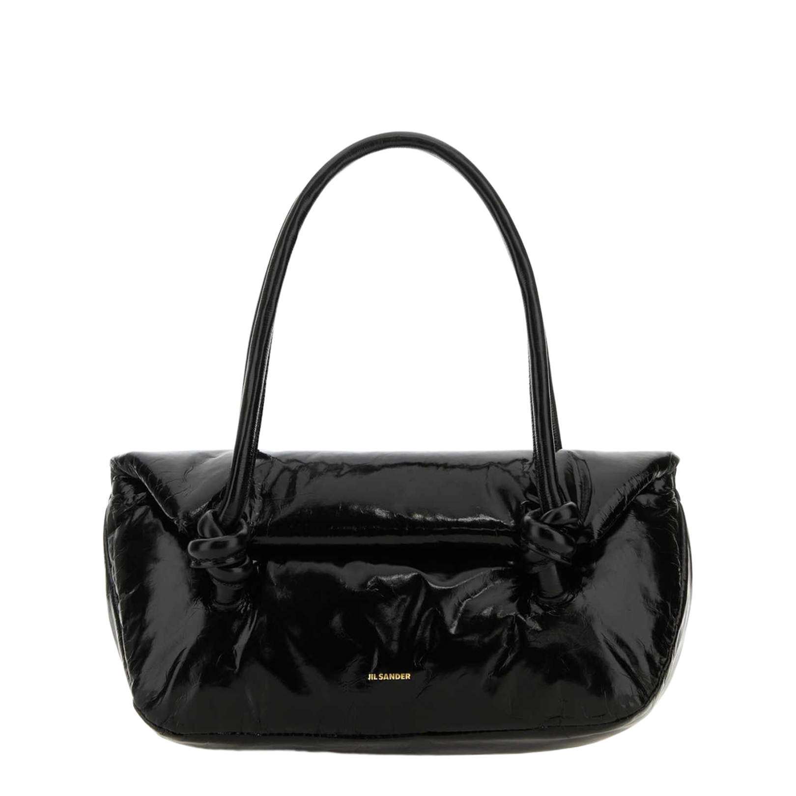 Knot Small Black Shoulder Bag With Laminated Logo In Patent Leather