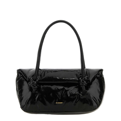 Knot Small Black Shoulder Bag With Laminated Logo In Patent Leather