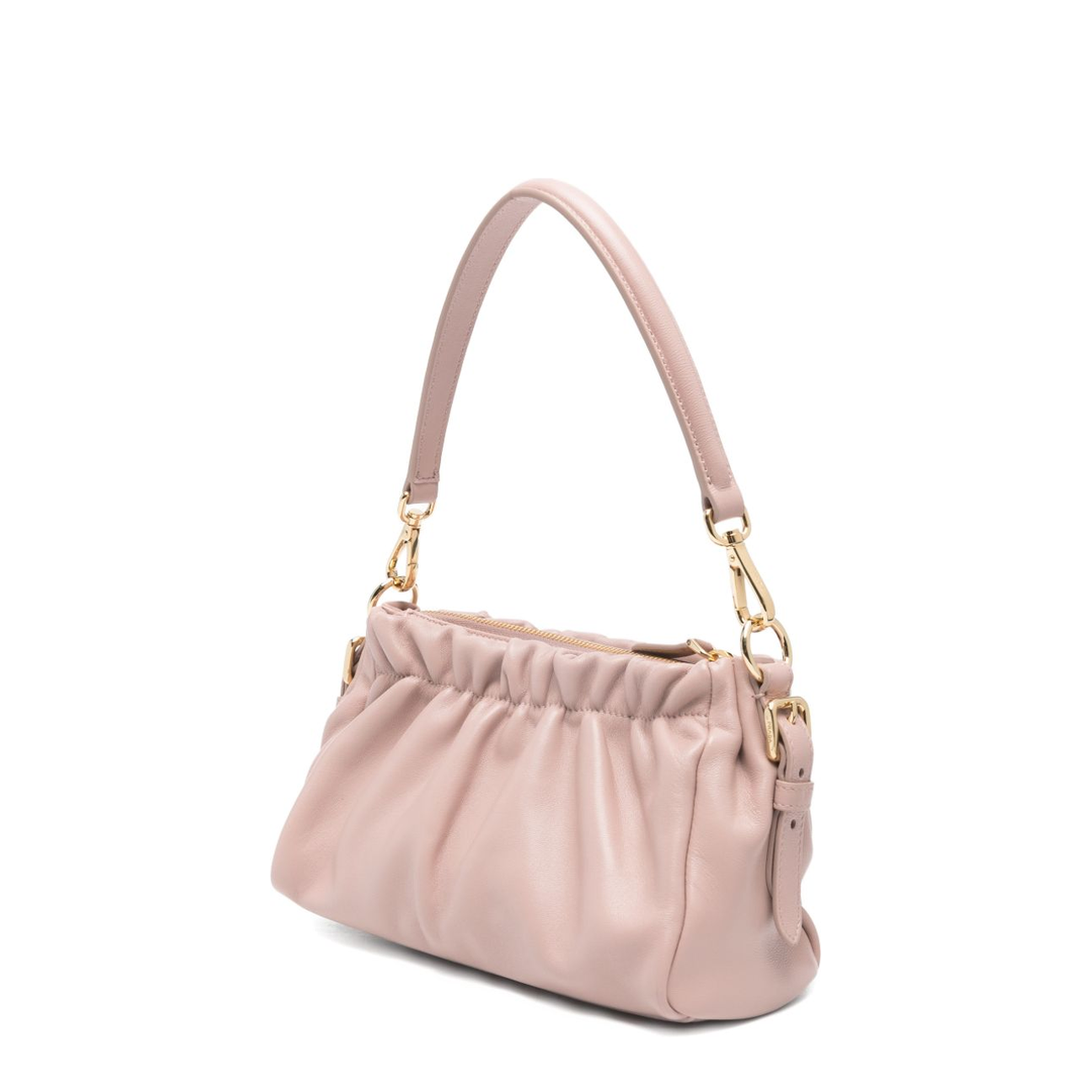 Gathered Nappa Leather Shoulder Bag - Opale