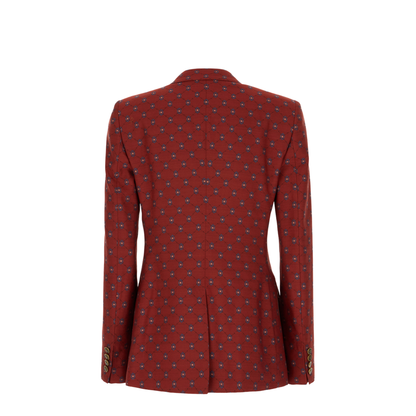Paisley Print Double Breasted Blazer Red