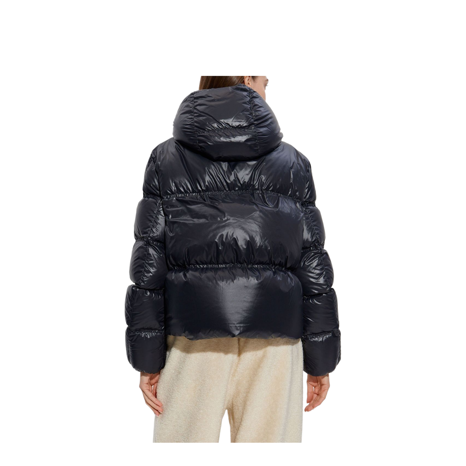 Black Erea Square-Quilted Hooded Short Down Jacket