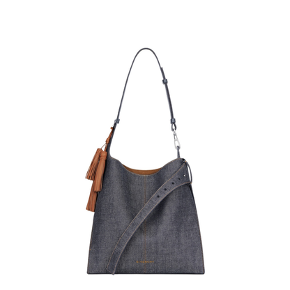Medium Belted Hobo Bag in Denim