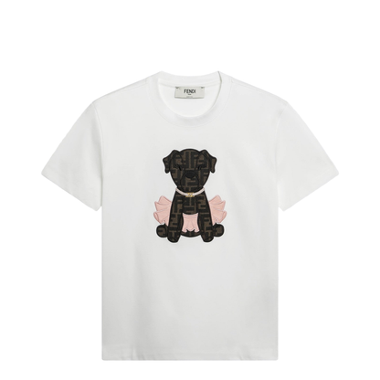 White T-shirt with small dog and FF motif