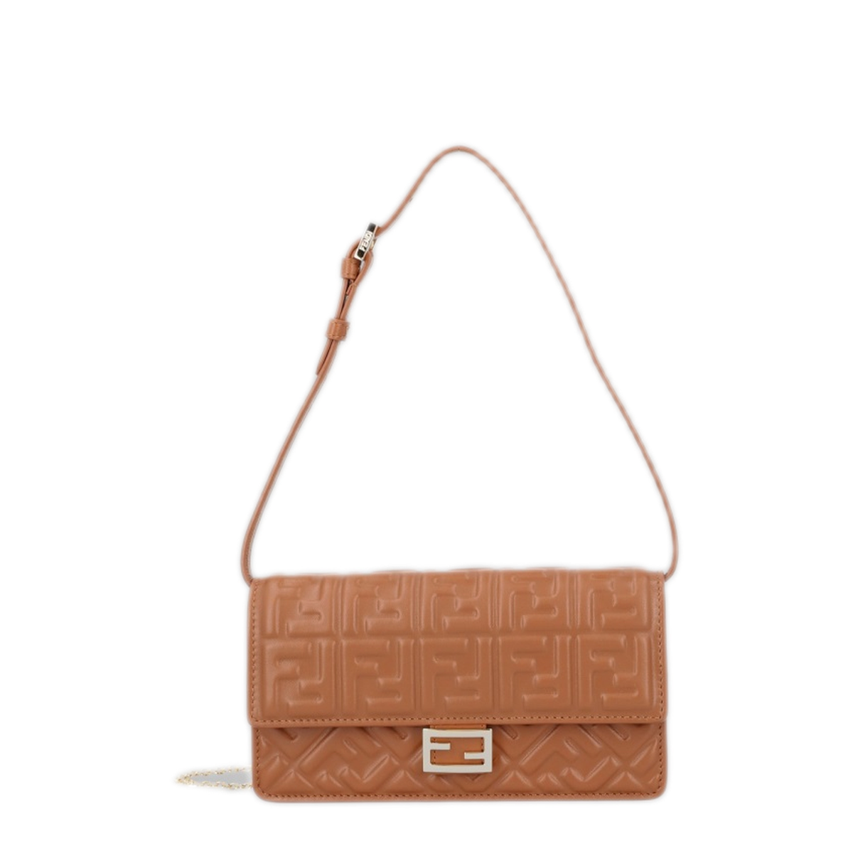 Baguette Nappa Leather Wallet On Chain - Sellier Brown