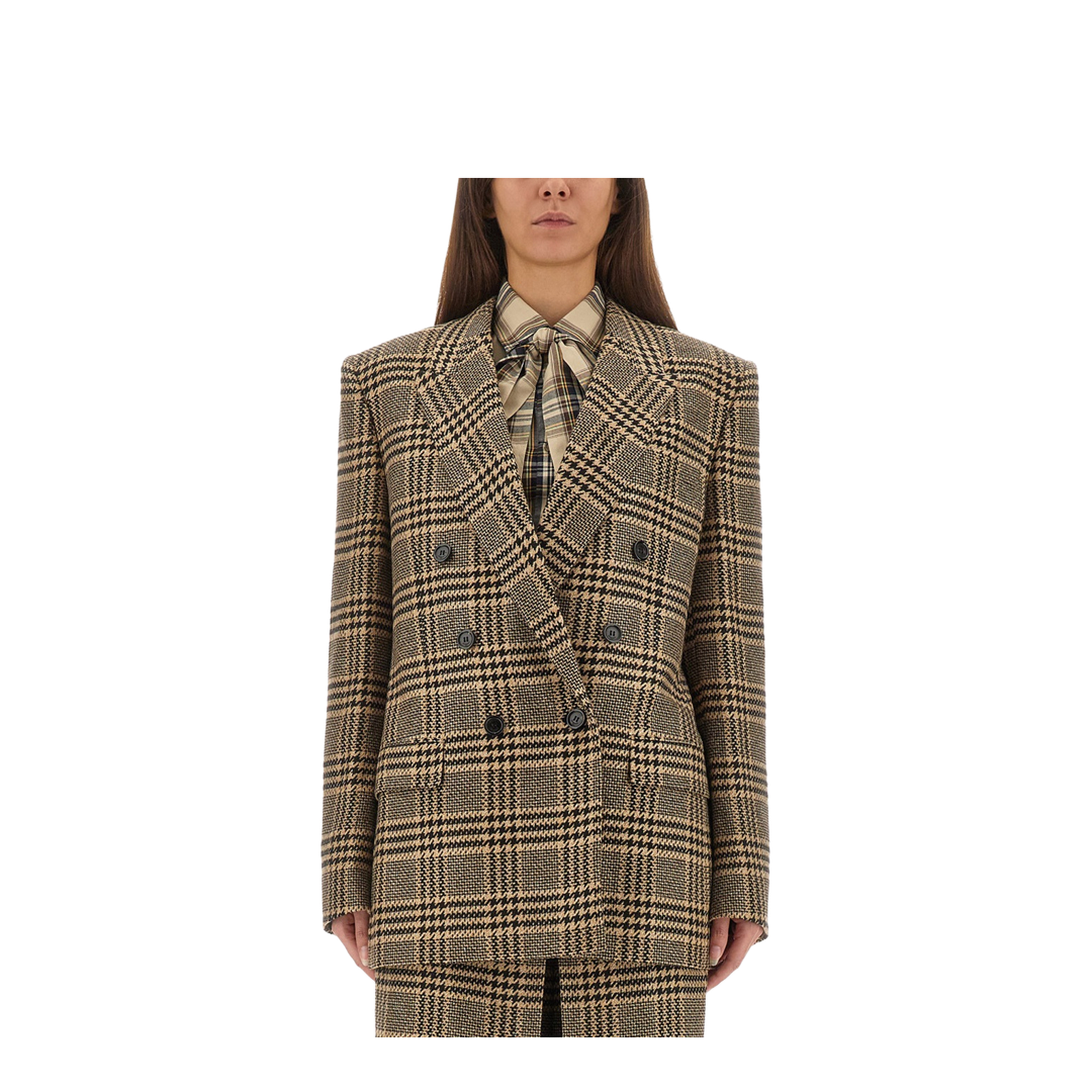 Jacket in Prince of Wales Silk and Cashmere in Black