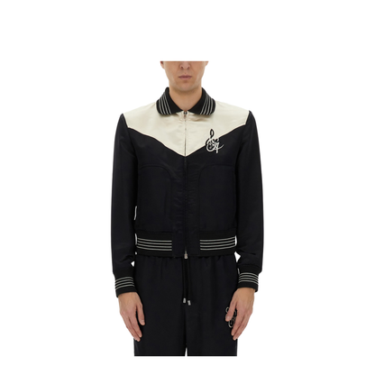 Music Black Polyester Blend Bomber Jacket