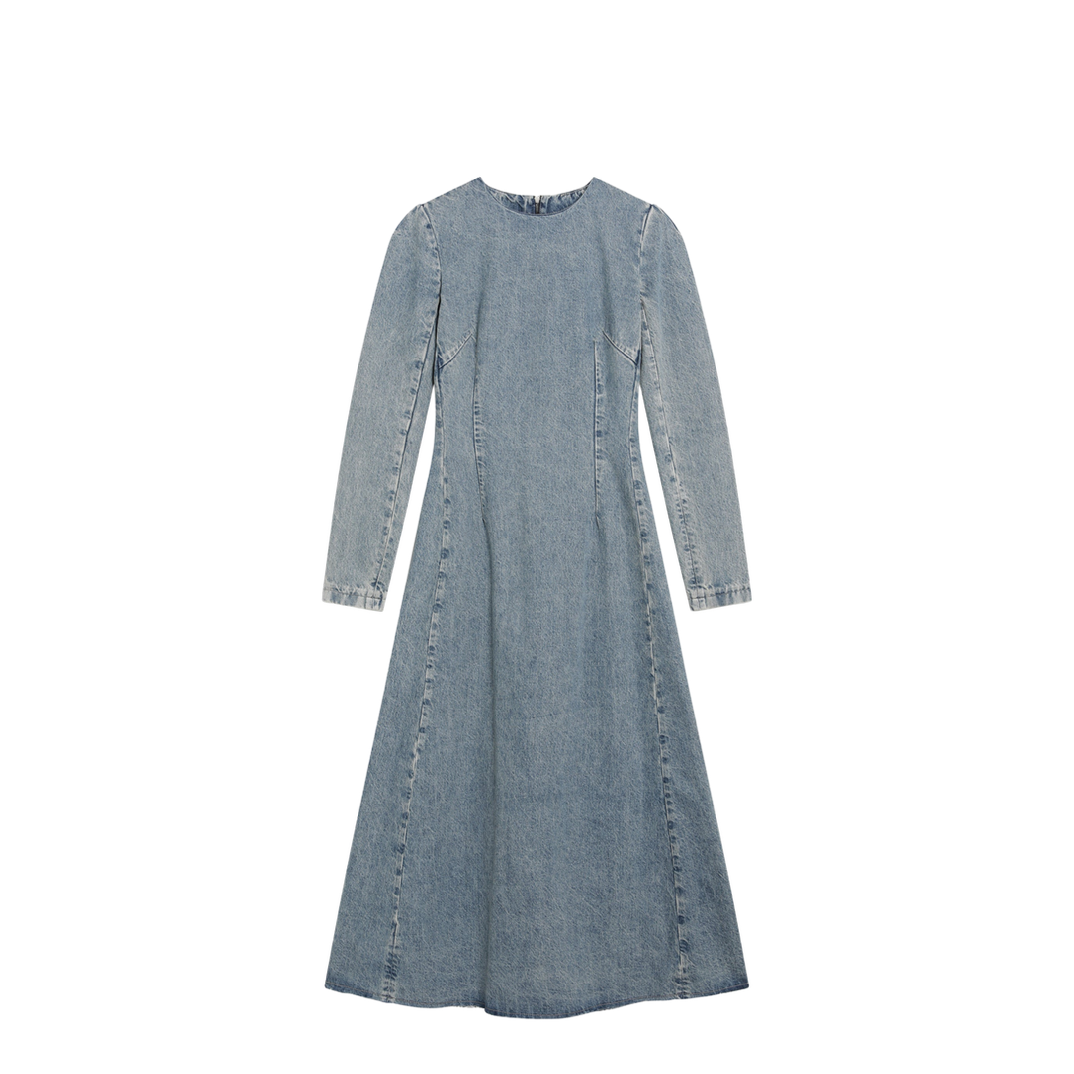Maison Margiela Cup-shoulder denim midi dress in ice blue – MAYFEYR