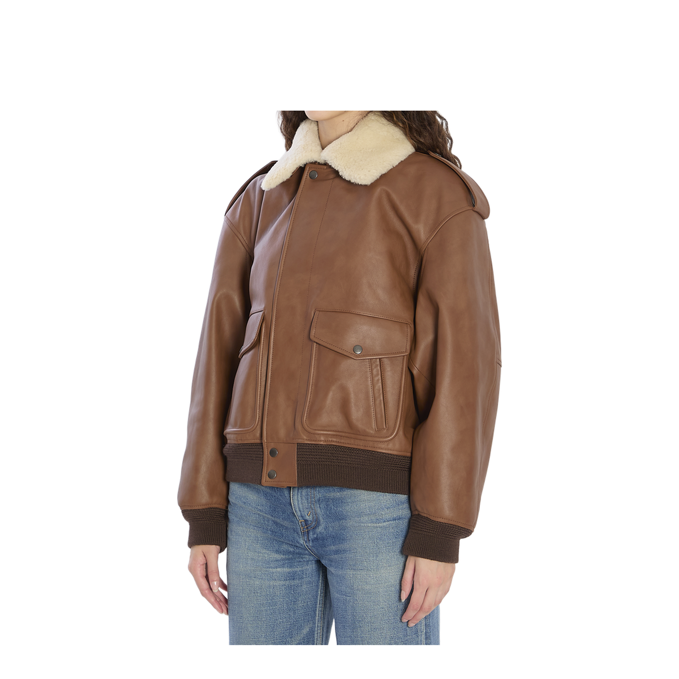 Bomber Jacket in Hammered Leather and Shearling