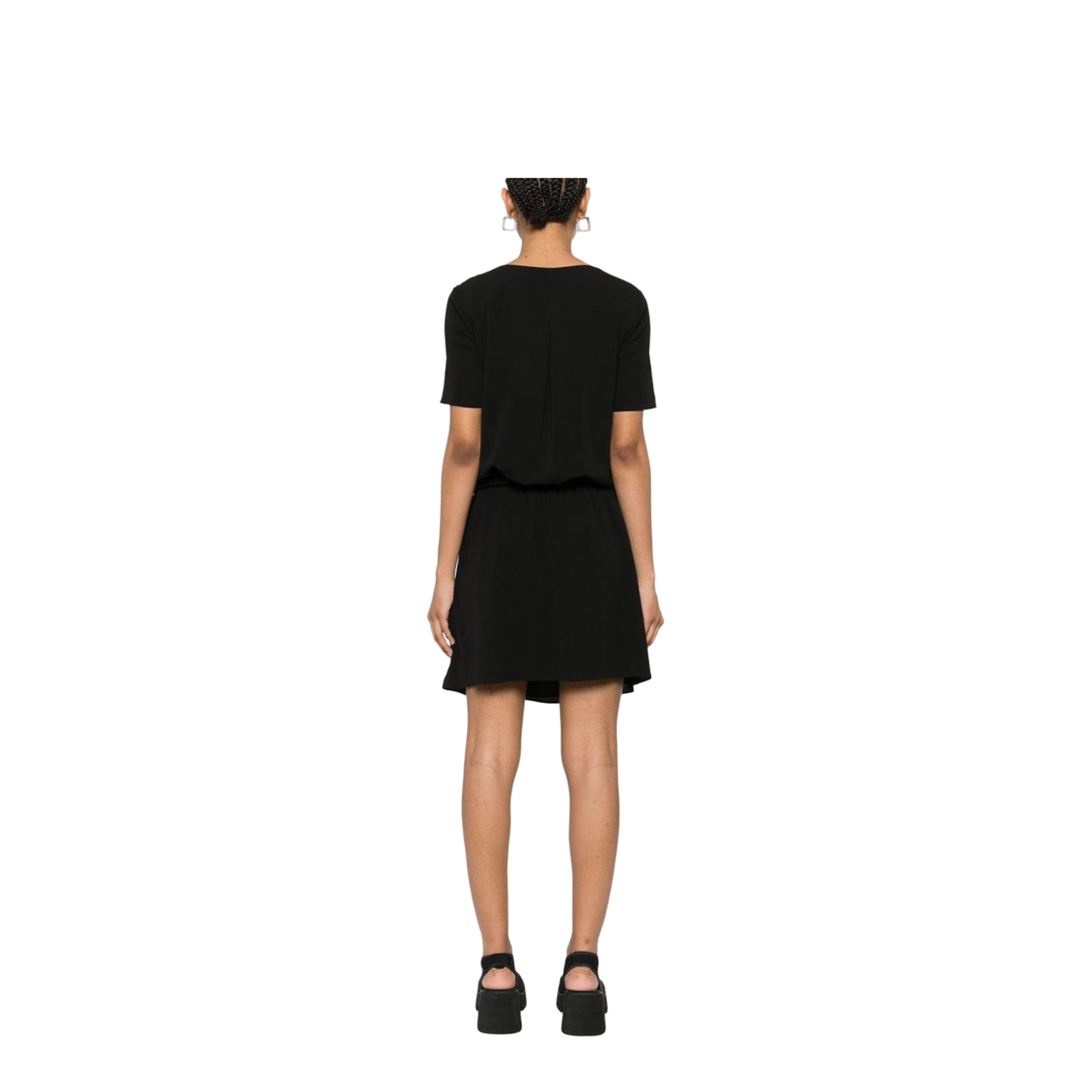 Fluid Crêpe Short Dress with Gathering and a Belt at the Waist