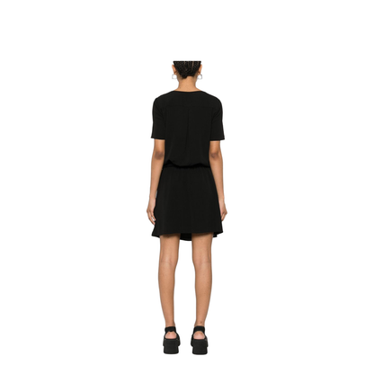 Fluid Crêpe Short Dress with Gathering and a Belt at the Waist