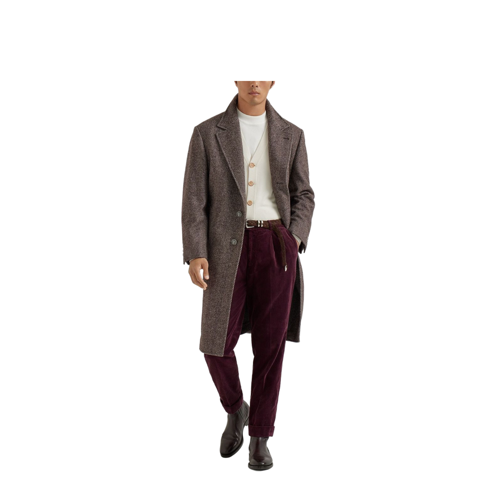 Beige Coat with Frontal Logo Buttons Closure