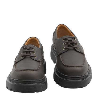 Coffee Brown Front Button Fastening Moc Stitching