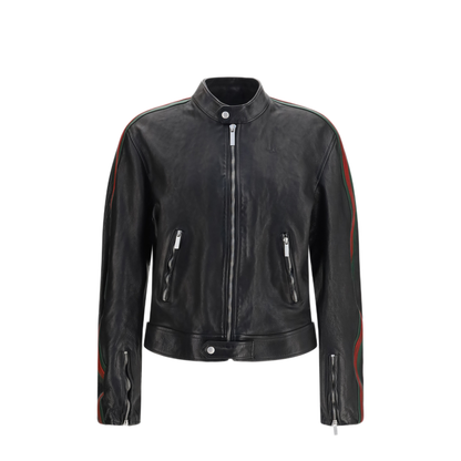 MAYFEYR - Gucci - Buffalo Leather Bomber With Web Trim - 865374XNBC4