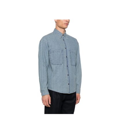 Comfort-fit denim shirt with all-over logo lettering print