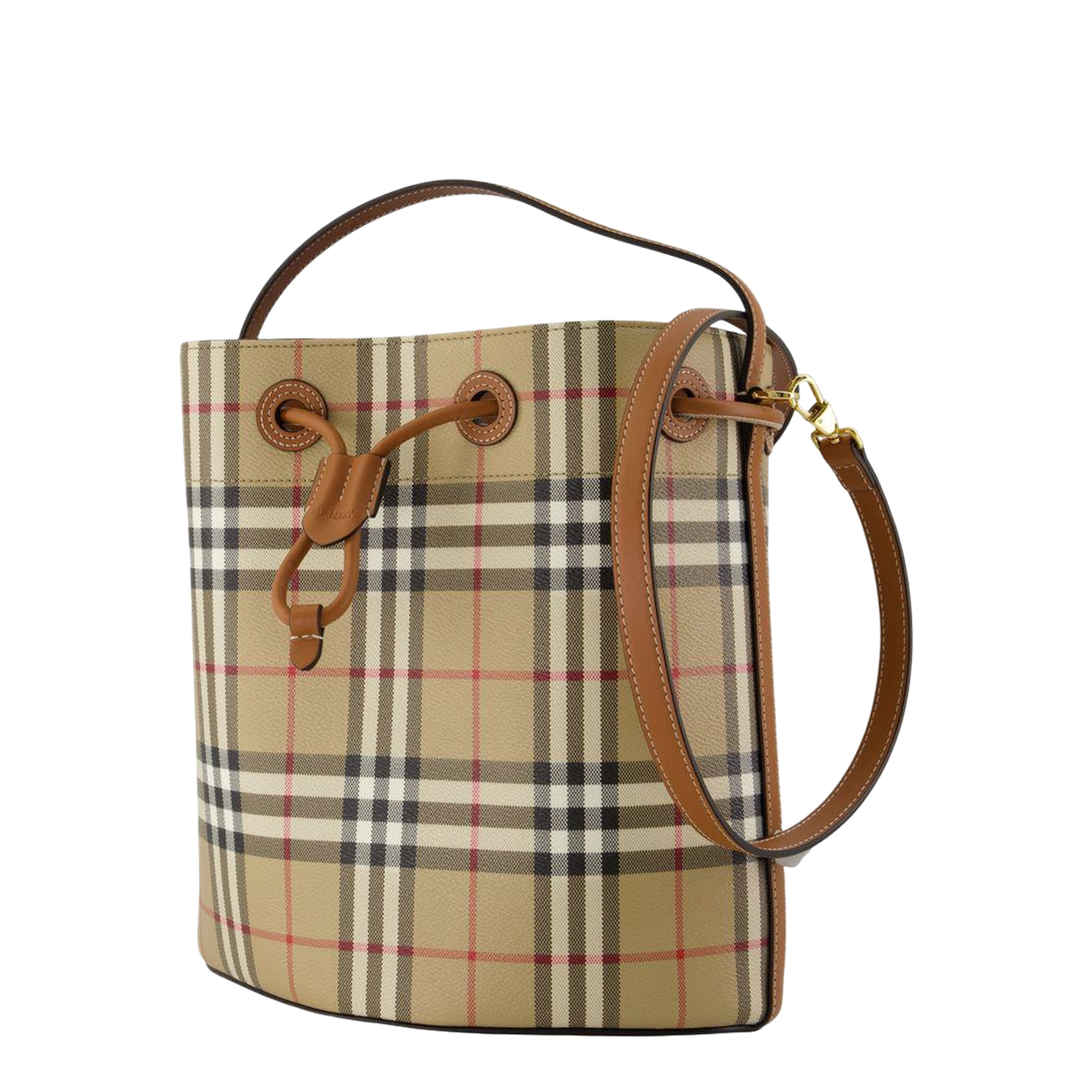 Checked Drawstring Bucket Bag