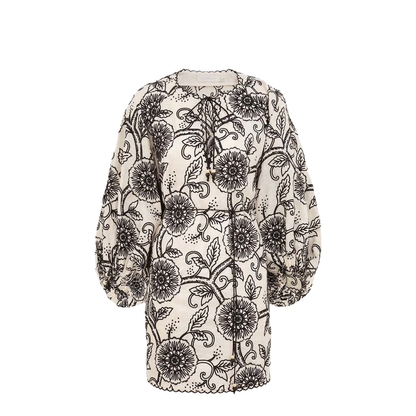 Floral Linen Dress with V-Neck