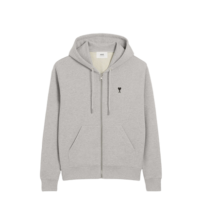 Grey Cotton Zipped Hoodie