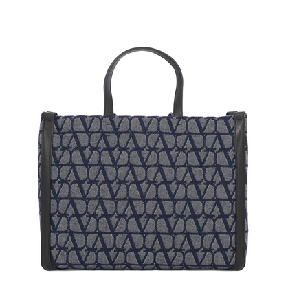 Steel Blue Tote Bag with Toile Iconographe Motif