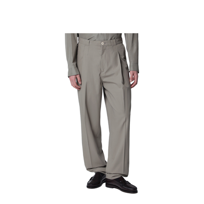 Twill Cotton Trousers With Pleats In Khaki